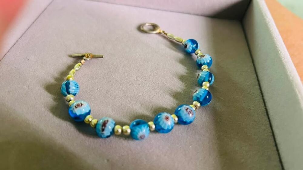 Vintage Blue Millefiori Glass Bead Bracelet